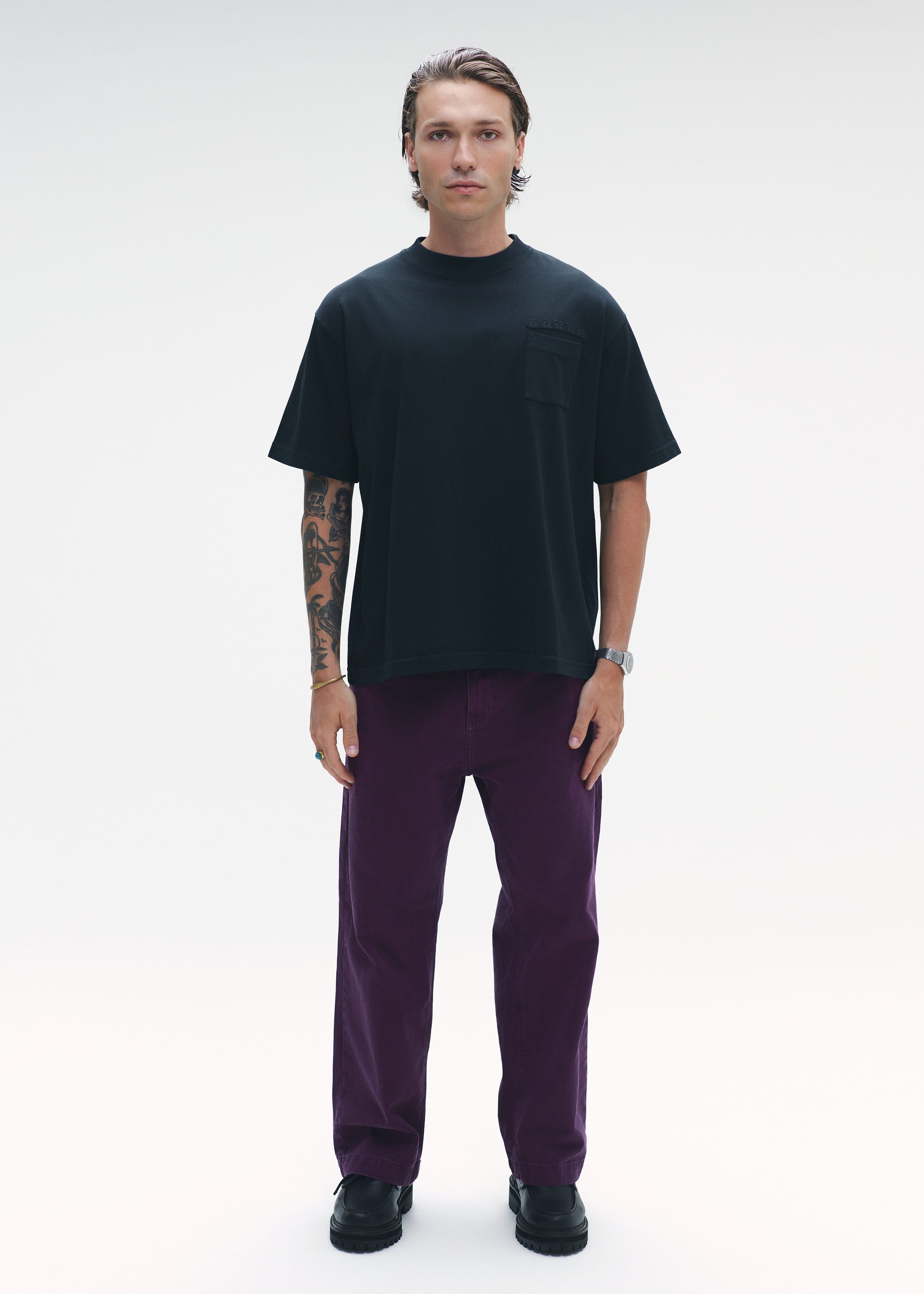 T-Shirt Embroidery Pocket Logo Black