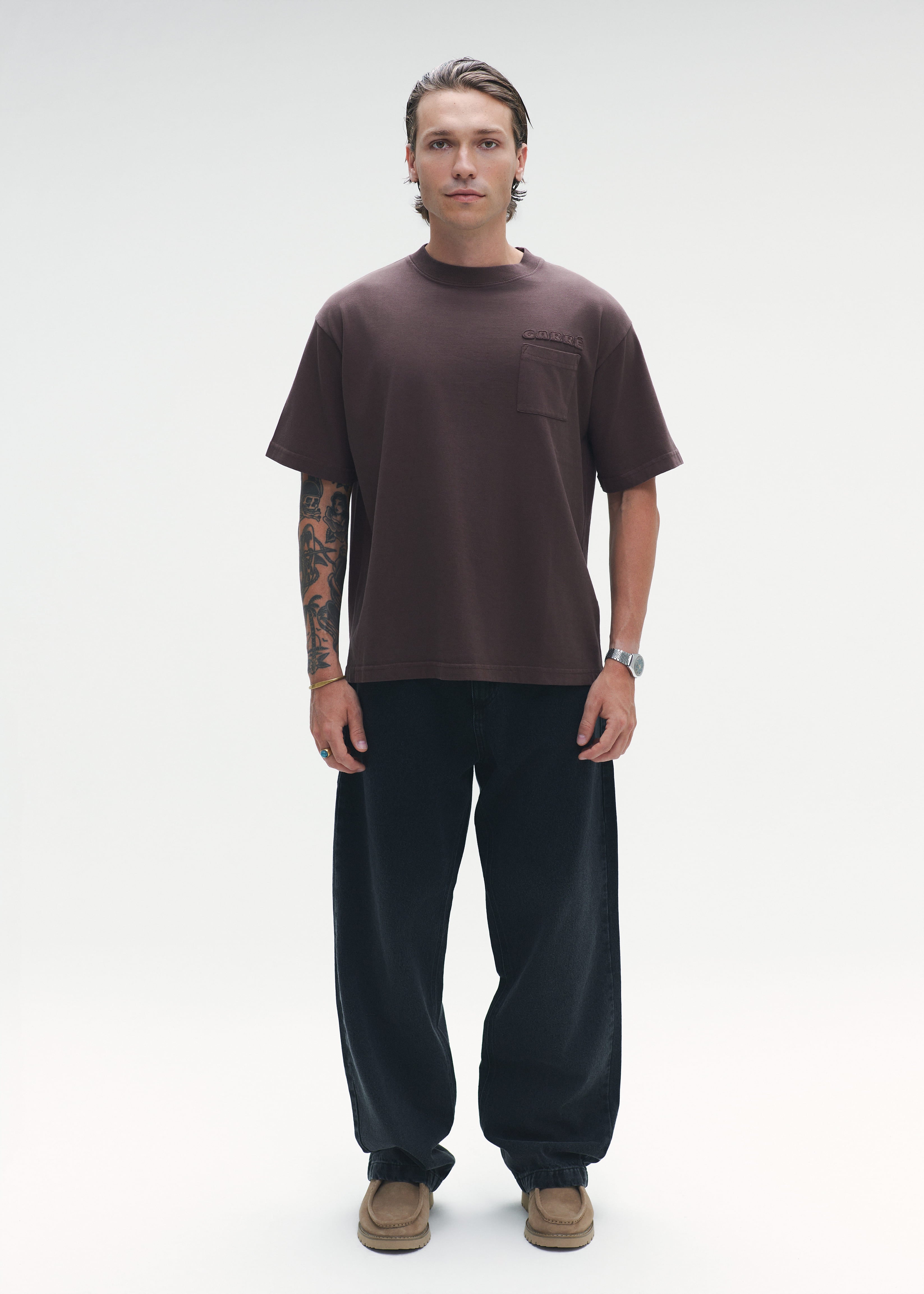 T-Shirt Embroidery Pocket Logo Brown