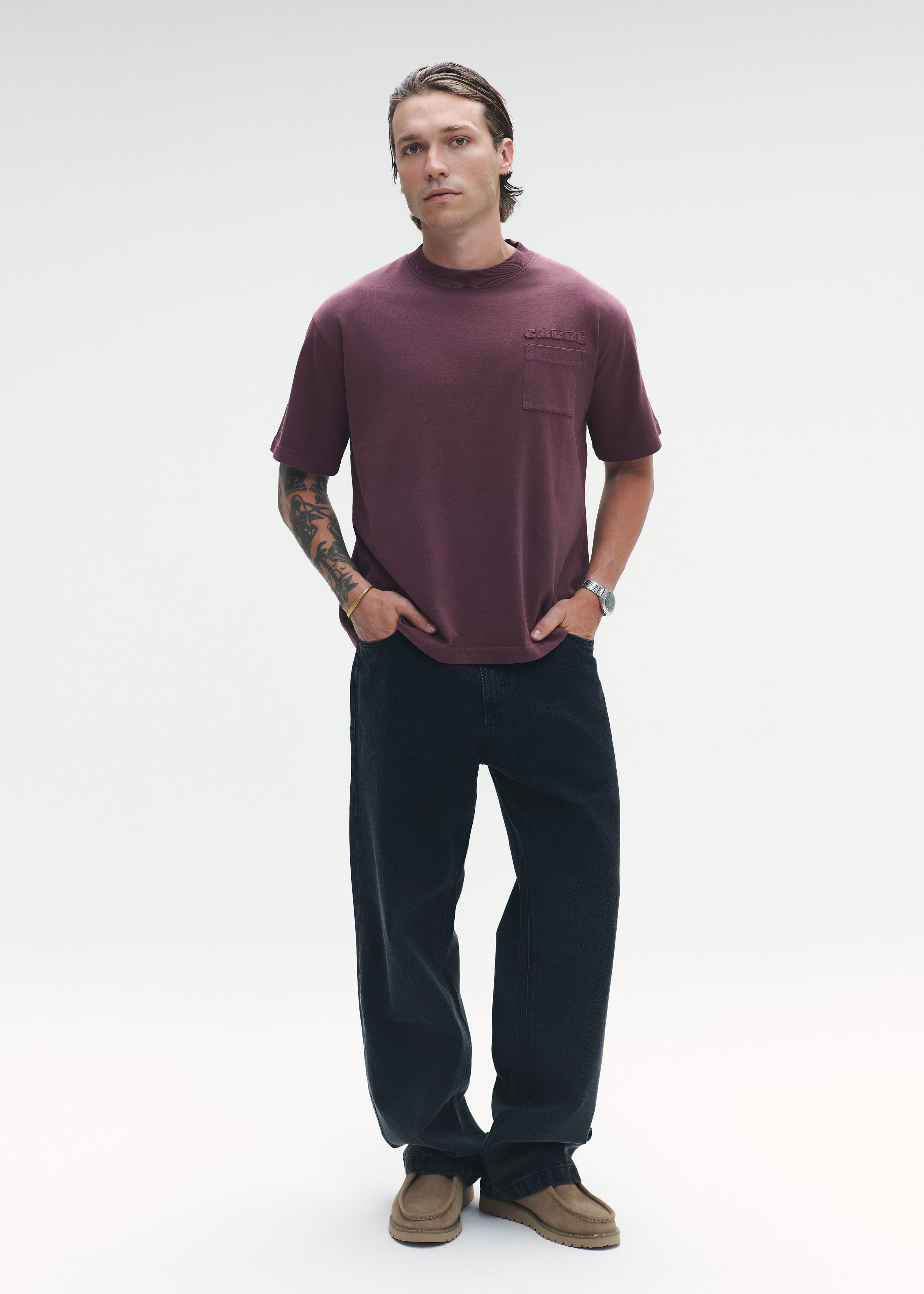 T-Shirt Embroidery Pocket Logo Wine