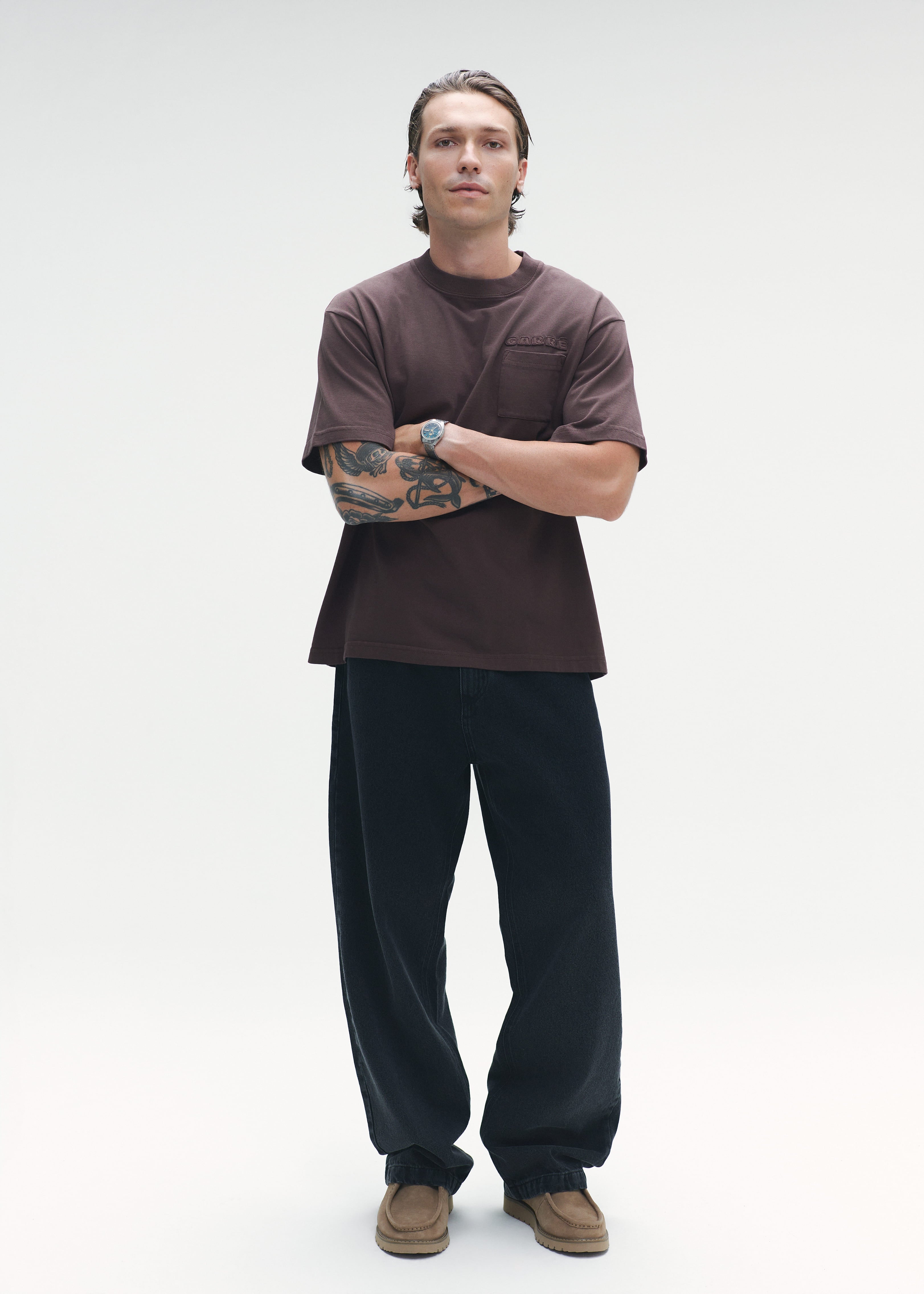 T-Shirt Embroidery Pocket Logo Brown