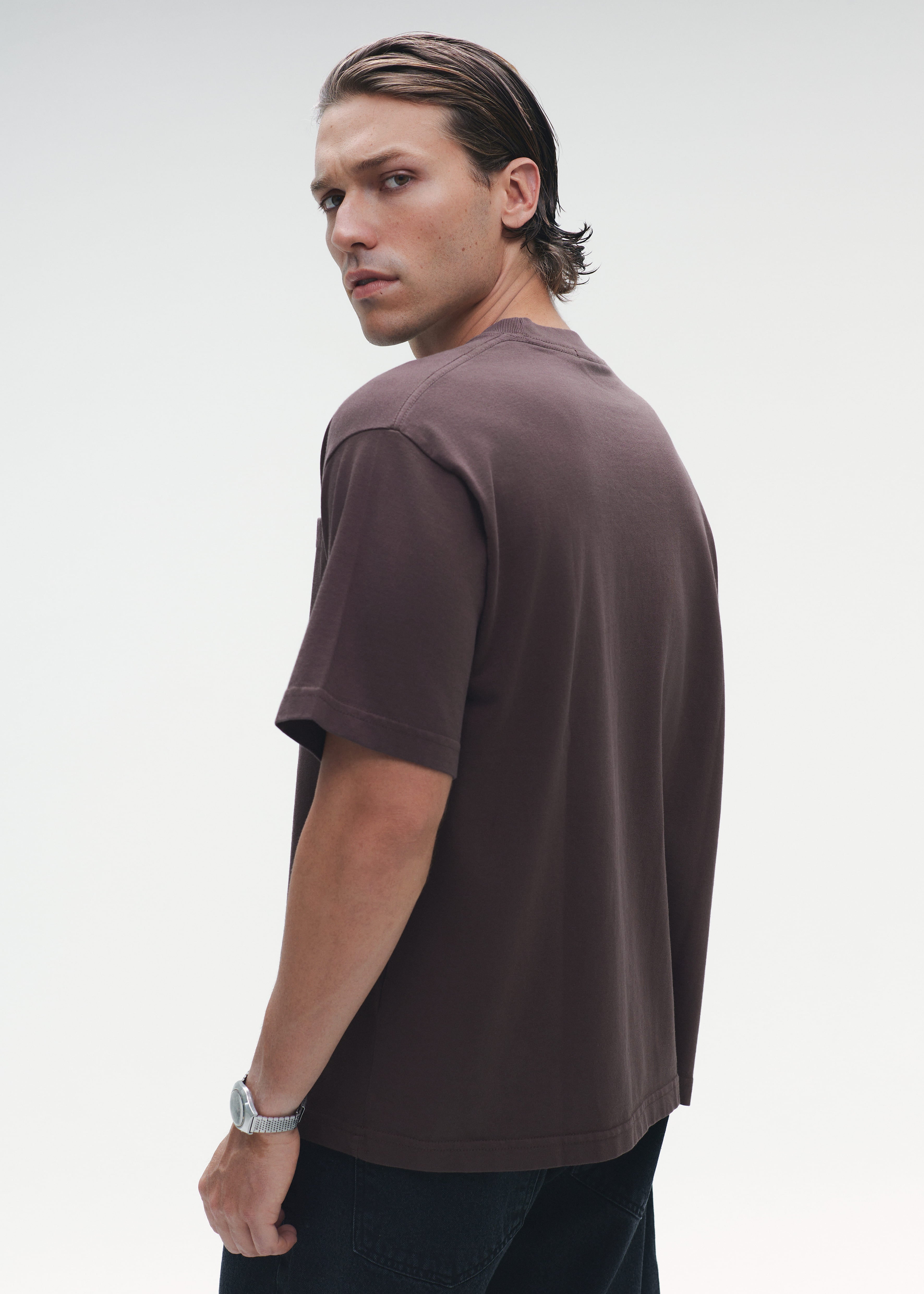 T-Shirt Embroidery Pocket Logo Brown