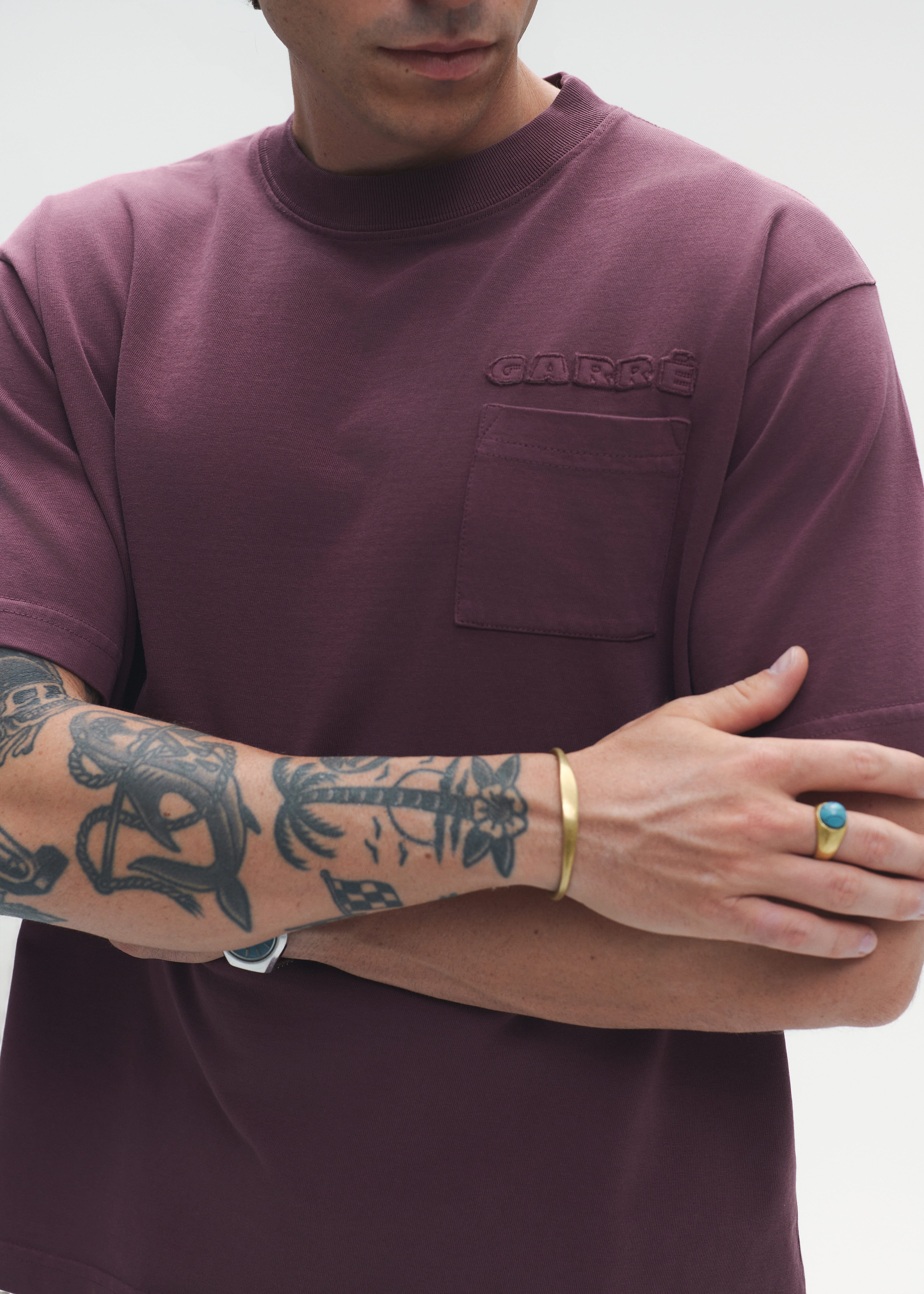 T-Shirt Embroidery Pocket Logo Wine